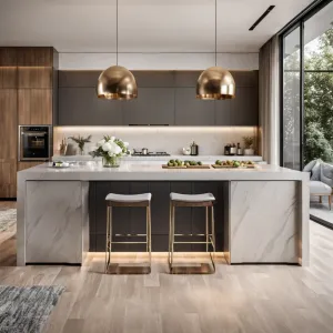 Luxury Modern Eco-Friendly Solid Wood Modular Kitchen Cabinets Glass Melamine Board Carcase Durable Countertops Custom Sizes