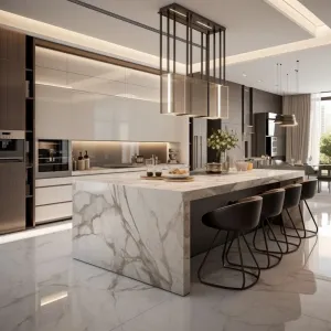 Luxury Modern Style Kitchen Cabinets with Wood Veneer Grain Melamine Board Carcase for Philippines Villas Project