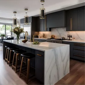 Luxury Modular Minimalist Shaker Modern Kitchen Cabinet Glass Countertops Eco-Friendly Custom One-Stop Cabinet Project Dining