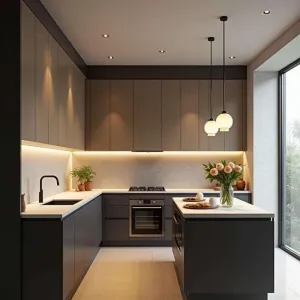 Matt Black Plywood Custom Kitchen Cabinets Melamine Wooden Modern Kitchen Design Cabinet for Apartment Project