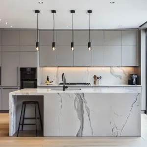 Minimalistic Eco-Friendly High Gloss Lacquer Modular Kitchen Cabinets Glass Stainless Steel Quartz Stone Countertop Sink Dining