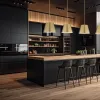 Modern Black Modular Kitchen Cabinet Eco-Friendly Fireproof Glass Wood Melamine Finish Stylish Design for Mall Dining Resort