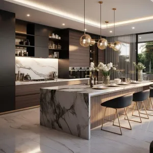 Modern Custom Kitchen Island Cabinets Particle Board Stainless Steel Sink Melamine Board Granite for Apartment Kitchen Design