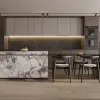 Modern Custom Kitchen Pantry Cabinets PET Melamine Board Carcase Stainless Steel Doors Eco-Friendly Granite Countertop Dining