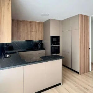 Modern Custom Modular Plywood Kitchen Cabinets with Eco-Friendly Fireproof Matt Melamine Finish for Apartment Dining Projects