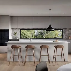 Modern Design High Gloss White Lacquer Eco-Friendly Glass Modular Kitchen Cabinets Melamine Board Carcase Sink Apartment