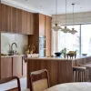 Modern Eco-Friendly Modular Automatic Kitchen Cabinet Solid Wood Veneer Glass Waterproof Feature Apartment Mall Dining Granite