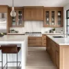 Modern Eco-Friendly Shaker Kitchen Cabinet Lacquer Acrylic Faucet Drawer Slide Hinge Stainless Sink Backsplash Marble Dining