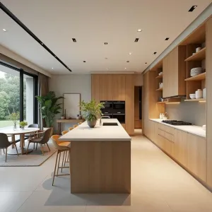 Modern Eco-Friendly Stainless Steel Glass Melamine Wooden Kitchen Furniture Set Faucet Includes Cabinets Storage Island