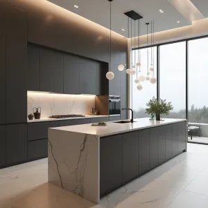 Modern European Design Matt Lacquer Wall Cabinet Stainless Steel Granite Wood Acrylic Panel Kitchen Cupboard Sink for Home Use