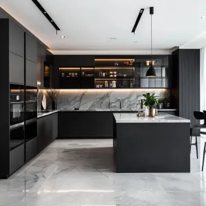 Modern Full Kitchen Cupboard Set for Mall and Apartment Projects Stylish Melamine Particleboard MDF Carcase Kitchen Cabinets