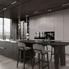 Modern Glass Lacquer Kitchen Cabinets with Sintered Stone Countertop and Sink Island Table Set for Villa Dining