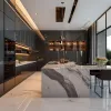 Modern Kitchen Cabinet Set Multifunctional Matte Lacquer Door Built-In Sink Marble Countertop Eco-Friendly Mall