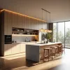 Modern Kitchen Cabinet Set PET Door Panel Custom Assembled Marble Countertops Stainless Melamine Board Carcase for Villa Project