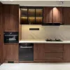 Modern Lacquer Finish Modular Kitchen Island Cabinet Set with Laminate Countertop Sink Backsplash Glass Doors for Apartment