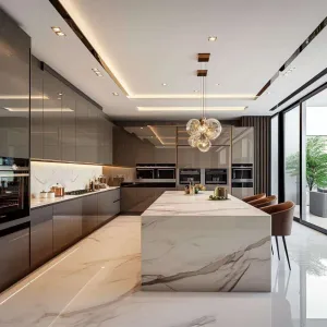 Modern Large Complete Custom Kitchen Cabinet Set Island Kitchen Furniture Lacquer Finish Wooden Cupboard Sink Base for Villas