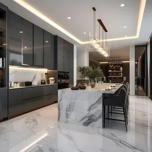 Modern Luxury Complete Lacquer Kitchen Cabinets Glass Multi-Functional Islands Sink Base Faucet-for Dining for Villa Real Estate
