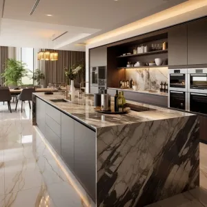 Modern Luxury Custom Melamine Eco-Friendly Kitchen Cabinets Sink Base Dining Furniture Prefabricated Mall Glass Kitchen Builders