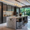 Modern Luxury High-End Eco-Friendly PVC Lacquer Glass Sink Base Cabinets Kitchen Set Marble Countertop Faucet Backsplash Mall