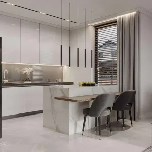 Modern Luxury Lacquer Glass Kitchen Cabinets with Sintered Stone Marble Granite Laminate Melamine Board for Dining Smart Designs