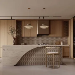 Modern Luxury Solid Wood Veneer Kitchen Cabinets Granite Smart Designs Custom Kitchen Furniture Sets for Villa Apartment Use
