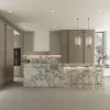Modern Luxury Wooden Kitchen Cabinets with Marble Island Countertop Custom Full Kitchen Cabinet Set for Villa Project