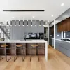 Modern Matte Gray European Style Eco-Friendly Water Resistant Plywood Custom Kitchen Island Cabinet Lacquer Finish Marble for