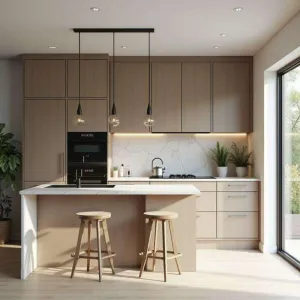 Modern Minimalist Modular Plywood Kitchen Cabinet Eco-Friendly Fireproof Design Durable Melamine Surface Kitchen Cabinets