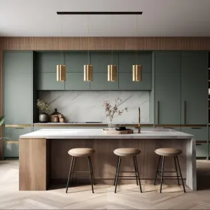 Modern Minimalist Wood Kitchen Cupboard with Acrylic Panel Lacquer Eco-Friendly Wall Cabinet Sink Faucet Dining Application