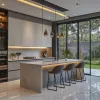 Modern Modular Antifungal Custom Eco-Friendly Fireproof Melamine Board Plywood Kitchen Island Cabinets for Villa Mall Dining