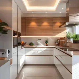Modern Modular Glass Particleboard Kitchen Cabinet Set Eco-Friendly Prefabricated Built-in Cupboard for Apartment