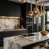 Modern Modular Kitchen Cabinet Set with Island Plywood Lacquer Finish Granite Countertop