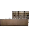 Modern Modular Kitchen Cabinets Artificial Granite Finish Glass Wall Eco-Friendly Plywood Construction for Villa Projects