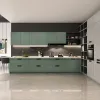 Modern PET Kitchen Cabinet Set Matte Green Modular Kitchen Cabinets with Island Full House Project Solution for Villa