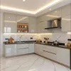 Modern PET Kitchen Cabinets Particleboard Kitchen Cupboard High Gloss White Kitchen Cabinets for Bulk Hotel Apartment Project