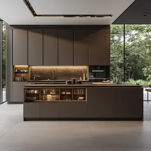 Modern Particleboard Kitchen Cabinet Island Storage Cabinets Stainless Steel Countertop Marble Melamine Board Sink for Home