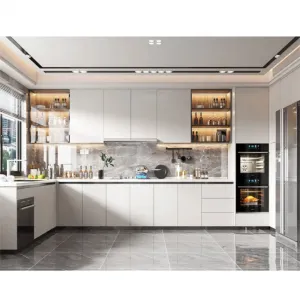 Modern Particleboard Kitchen Cabinet Kitchen Island with Granite Countertops Kitchen Cabinet for Hotel Apartment Villa Project