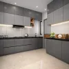 Modern Particleboard Kitchen Cabinet with Laminate Resin Countertop High Gloss Finish Faucet Included for Apartment Project Use