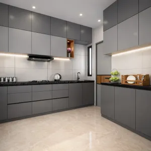 Modern Particleboard Kitchen Cabinet with Laminate Resin Countertop High Gloss Finish Faucet Included for Apartment Project Use