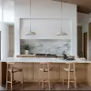 Modern Particleboard Kitchen Island Storage Cabinets Stainless Steel Countertop Marble Design Melamine Board Kitchen Cabinet