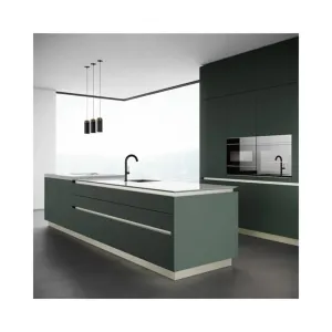 Modern Plywood Kitchen Island Cabinets with Hidden Drawers and Glass Countertop for Villa Project