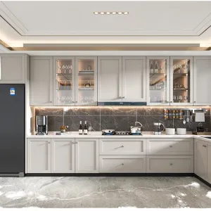 Modern Shaker USA Apartment Kitchen Island Storage Cabinet Sink Fireproof Eco-Friendly Wooden Plywood MDF Marble Laminate