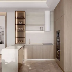 Modern Waterproof PVC and Glass Mini Kitchen Cabinet with Hanging Organizer for Bulk Apartment Project Use