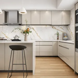 Modern Wood Furniture Plywood White Kitchen Cupboard Kitchen Cabinets for Hotel Apartment Villa Project