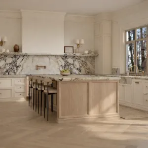 Modern Wood Veneer Kitchen Cabinet Plywood Kitchen Island Solid Wood Kitchen Cabinet for Apartment Villa Project