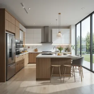 Modular Durable Melamine Plywood Modern Kitchen Island Cabinets with Eco-Friendly Fireproof Features for Apartment Projects