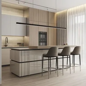 Modular Economy Kitchen Cabinets for Home Mall Furniture Latest Automatic Design Glass Sink Base Melamine Board for Villa Prject