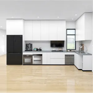 New Design PET Modern Particleboard Kitchen Cabinet Modular Kitchen Cabinet Joinery for Bulk Apartment Whole House Project