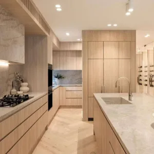 One-Stop Solution Bulk Apartment Mall Projects Complete Modular Eco-Friendly MDF Prefabricated Kitchen Cabinet Sets Quartz