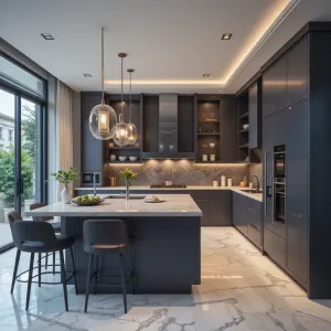 One-Stop Solution for Bulk Apartment Projects Modern Waterproof Glass Melamine Prefabricated Complete Kitchen Cabinet Sets